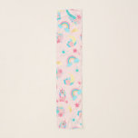 Cute Pink Teal Unicorn Rainbow Floral Stars Scarf<br><div class="desc">This cute and magical pattern is perfect for the fun-spirited and trendy woman or girl. It features hand-drawn illustrations of unicorns, flowers with leaves, rainbows, and shooting stars on top of a simple blush pink background. The design colour theme includes bubblegum pink, blush pink, teal green, periwinkle blue, purple, yellow,...</div>