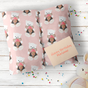 Cute Pink Teddy Bear Birthday Kids Photo Wrapping Paper