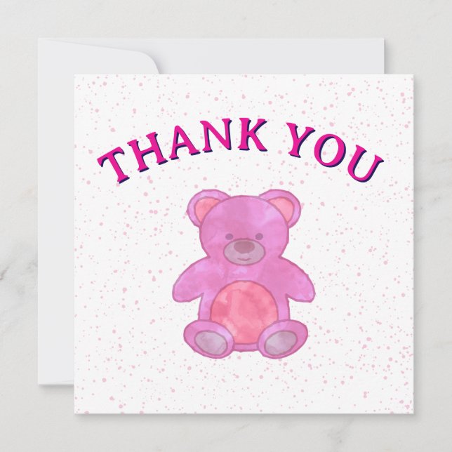 Cute Pink Teddy Bear Custom Thank You Card (Front)
