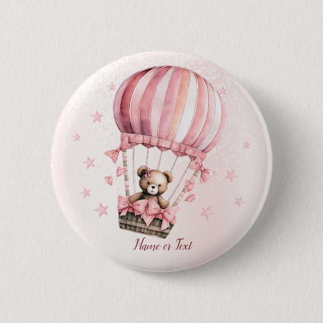 Cute Pink Teddy Bear Hot Air Balloon Party 6 Cm Round Badge (Front)