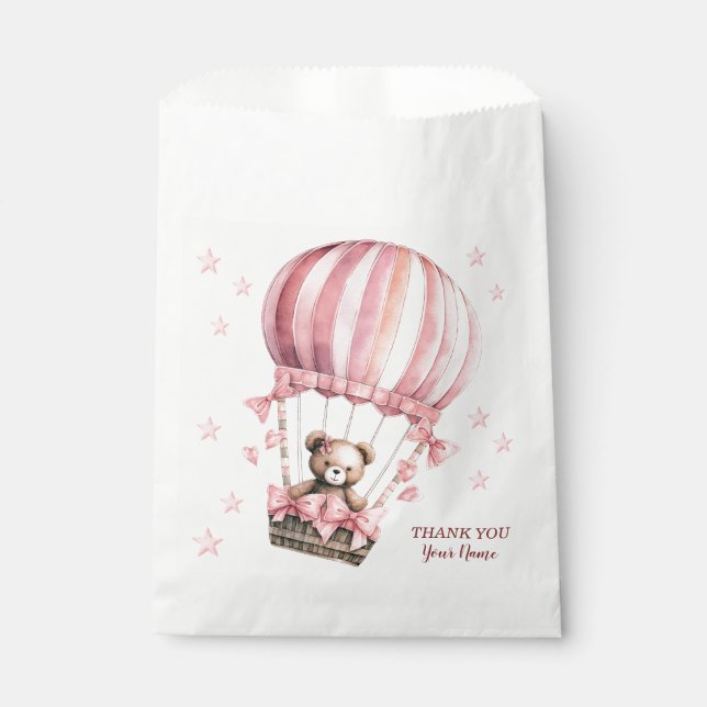 Cute Pink Teddy Bear Hot Air Balloon Party Favour Bags (Front)