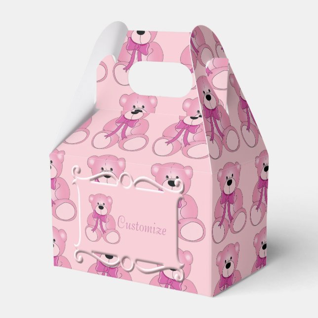 Cute Pink Teddy Bear Pattern Gable Favour Box (Front Side)