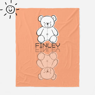 Cute Pink Teddy Bear Reflection Doodle Custom Name Fleece Blanket