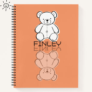 Cute Pink Teddy Bear Reflection Doodle Custom Name Notebook