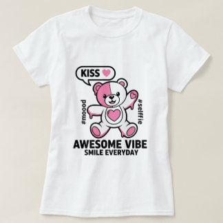 Cute Pink Teddy Bear Saying Kiss – Kawaii Love Bea T-Shirt