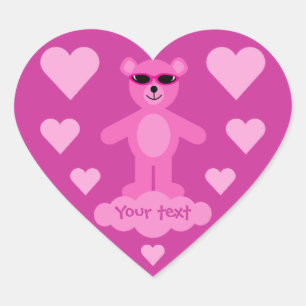 Cute Pink Teddy Bear With Hearts & Shades Heart Sticker