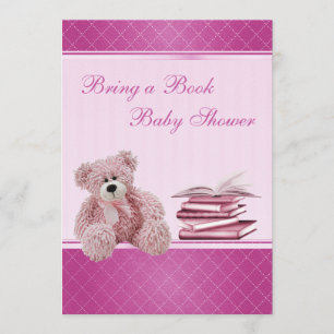 Cute Pink Teddy Elegant Bring a Book Baby Shower Invitation