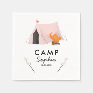 Cute Pink Tent Camping Birthday Party Napkin