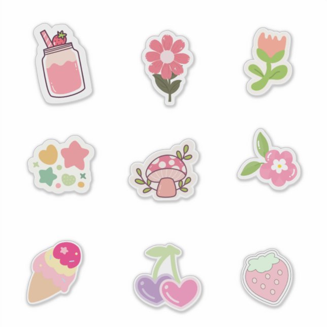 Cute Pink-Themed Stickers for Spring & Summer Vibe (Front)