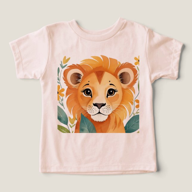 Cute pink toddler T-Shirt with baby lion image. (Design Front)