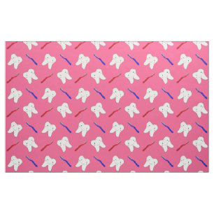 Cute pink toothburshes and teeth pattern fabric