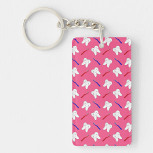 Cute pink toothburshes and teeth pattern key ring