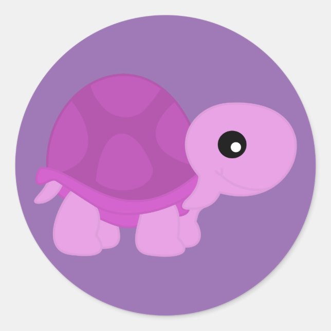 Cute Pink Tortoise Classic Round Sticker (Front)