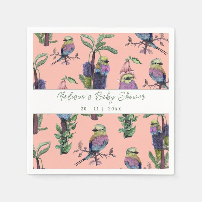 Cute Pink Tropical Birds Jungle Baby Shower  Napkin (Front)