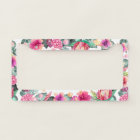 Cute pink tropical floral and foliage frame