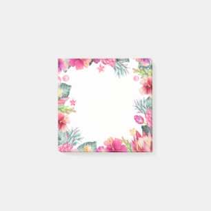 Cute pink tropical floral and foliage frame post-it notes