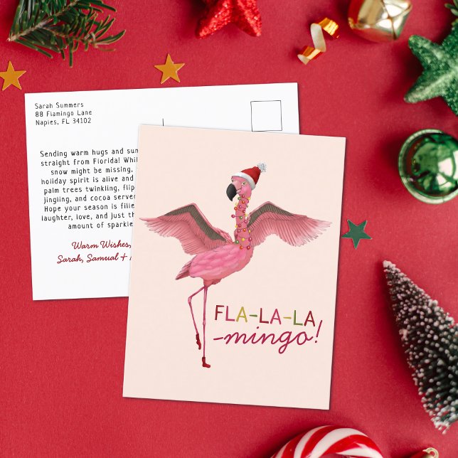 Cute Pink Tropical Florida Flamingo Christmas Holiday Postcard (Creator Uploaded)