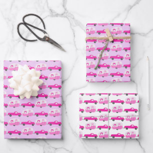 Cute Pink Truck & Trailer RV Adventure  Wrapping Paper Sheet