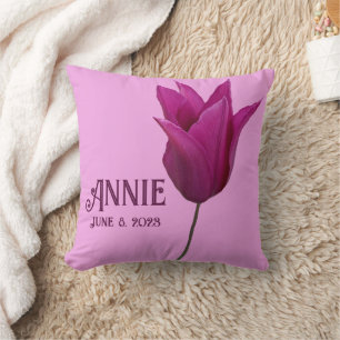 Cute pink tulip Annie name customizable baby girl Cushion