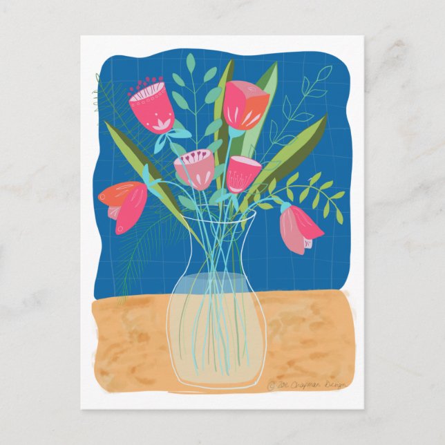 Cute pink tulip floral postcard (Front)