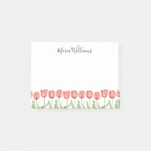 Cute Pink Tulip Garden Personalised 4x3 Post-it Notes