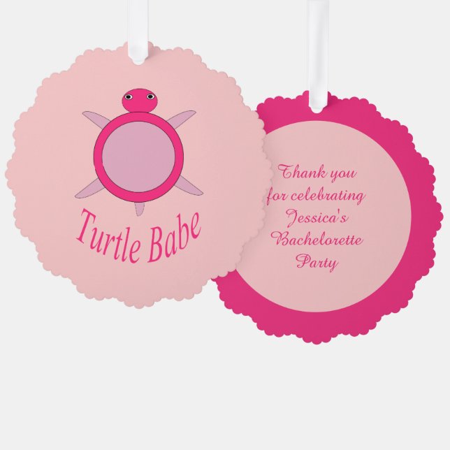 Cute Pink Turtle Babe Custom Bachelorette Party Tree Decoration Card (Front/Back)