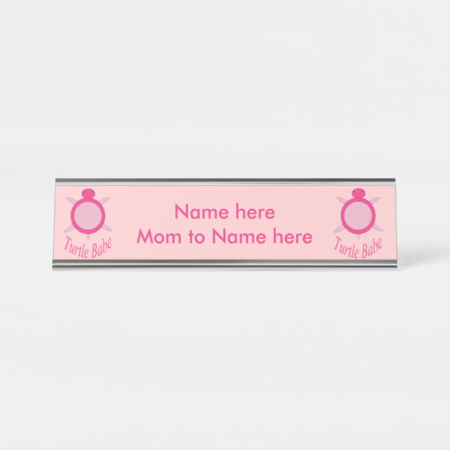 Cute Pink Turtle Babe Custom Desk Sign (Front)