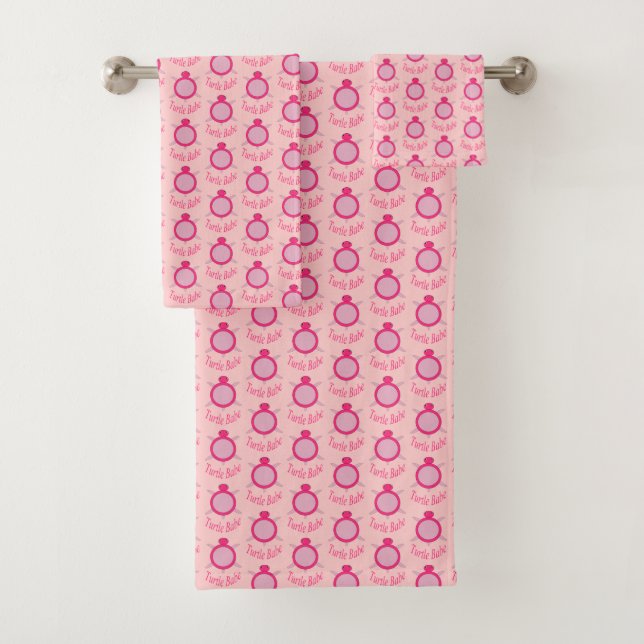 Cute Pink Turtle Babe Patterned Towels (Insitu)