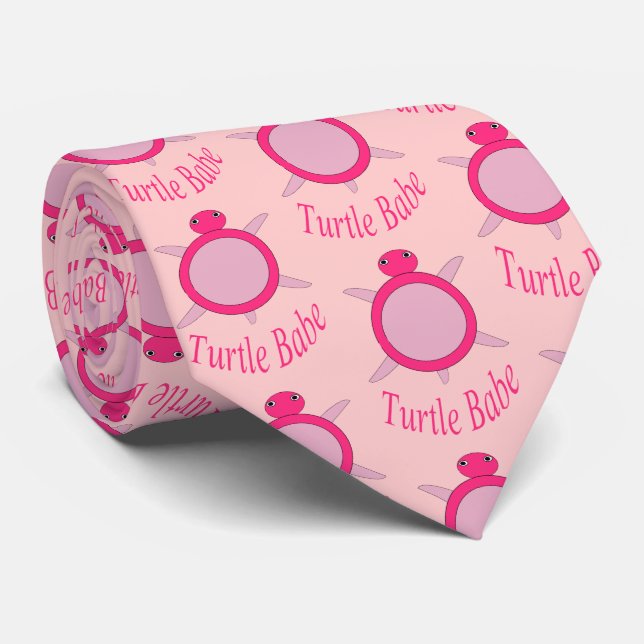 Cute Pink Turtle Babe Tie (Rolled)