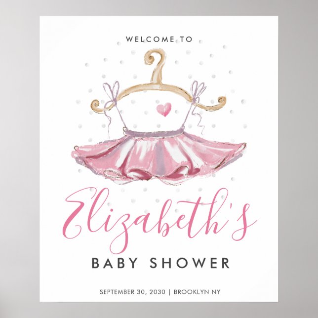 Cute Pink Tutu Ballerina Baby Shower Welcome Sign (Front)