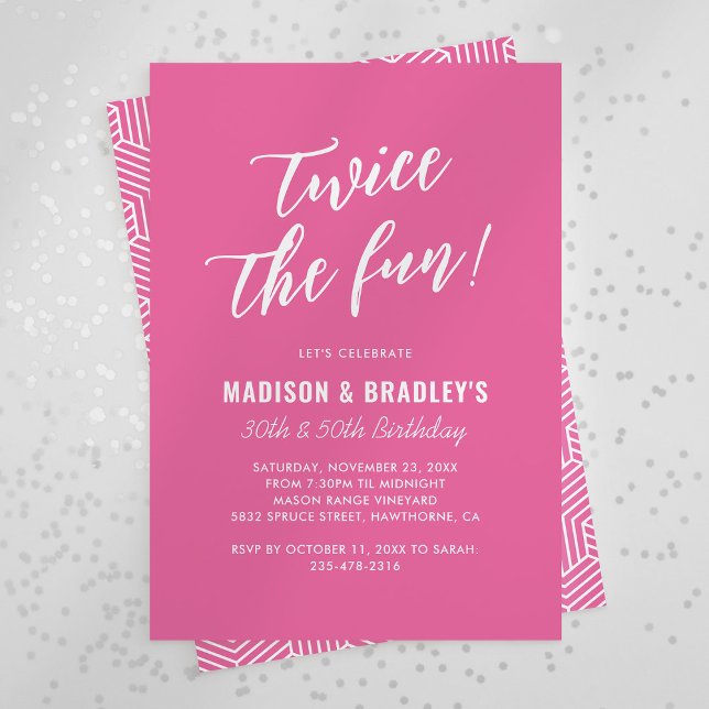 Cute Pink Twice The Fun Joint Birthday Party Invitation (Creator Uploaded)