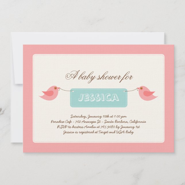 Cute Pink Twitters Baby Shower Invitation (Front)