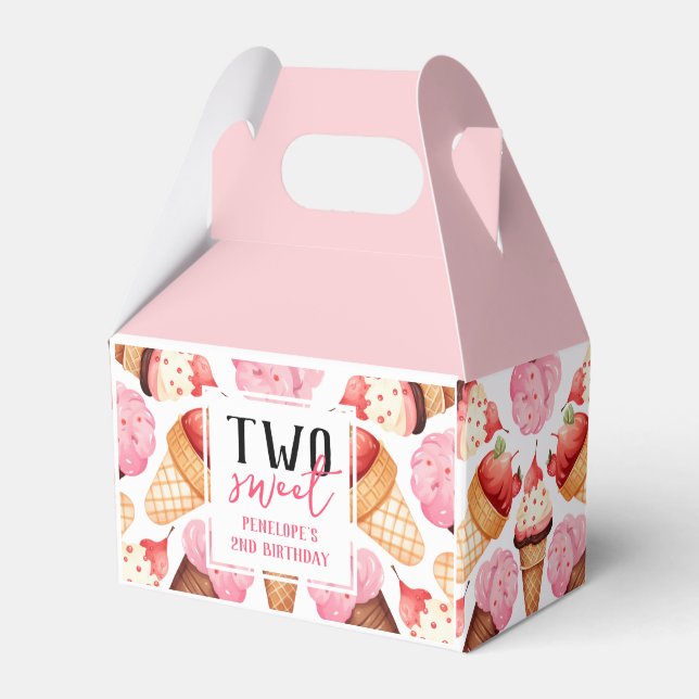 Cute Pink Two Sweet 2nd Birthday Thank You Favour Box (Front Side)