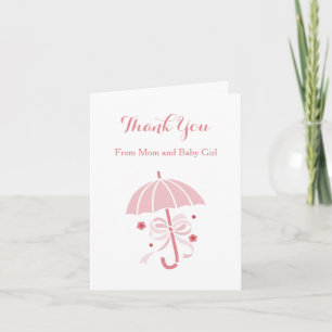 Cute Pink Umbrella and Bow Baby Shower Thank You Card