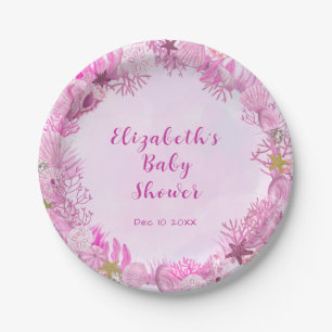 Cute Pink Under the Sea Girl Baby Shower Paper Plate