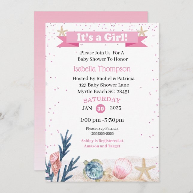 Cute Pink Under the Sea Invitation (Front/Back)