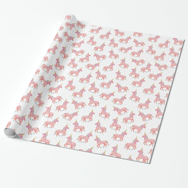 Cute Pink Unicorn Baby Shower Pattern Wrapping Paper (Unrolled)