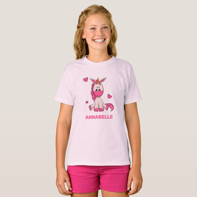 Cute Pink Unicorn Birthday Girl Outfit T-Shirt (Front Full)