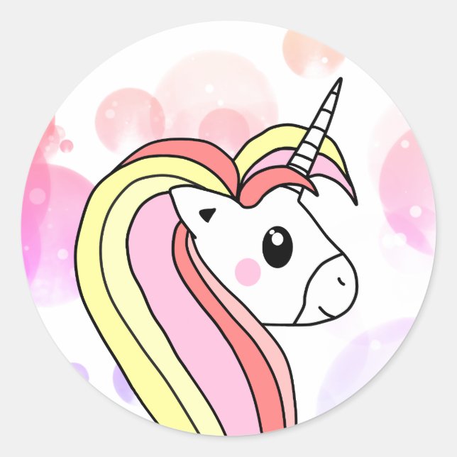 Cute Pink Unicorn Bubbles Girl Classic Round Sticker (Front)