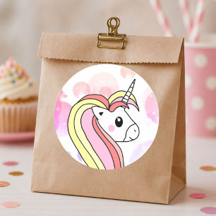 Cute Pink Unicorn Bubbles Girl Classic Round Sticker