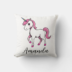 Cute Pink Unicorn Cartoon Name Cushion