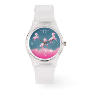 Cute Pink Unicorn Flying Personalised Silicone Watch