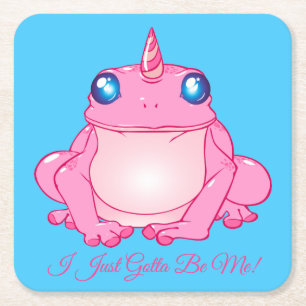 Cute Pink Unicorn Frog Square Paper Coaster