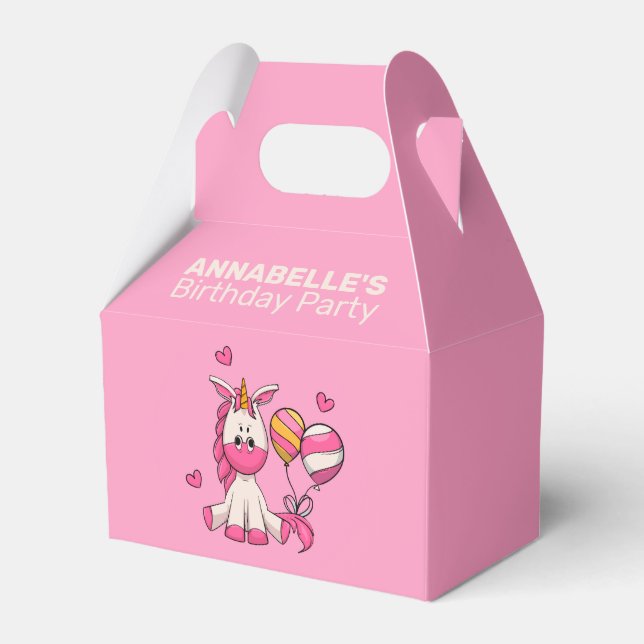 Cute Pink Unicorn Girl Birthday Party Favour Box (Front Side)
