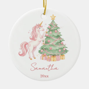 Cute Pink Unicorn Girl Christmas Tree Custom Ceramic Tree Decoration