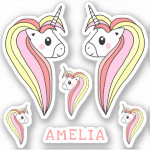 Cute Pink Unicorn Girly Name Kids Sticker