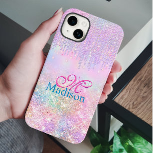 Cute Pink Unicorn Glitter rhinestone Drip monogram Case-Mate iPhone 14 Case