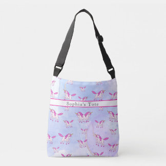 Cute pink unicorn pattern personalised name crossbody bag