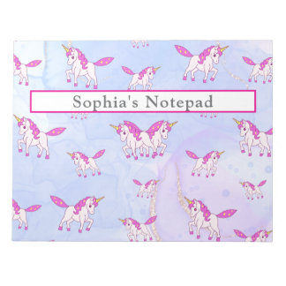 Cute pink unicorn pattern personalised name notepad
