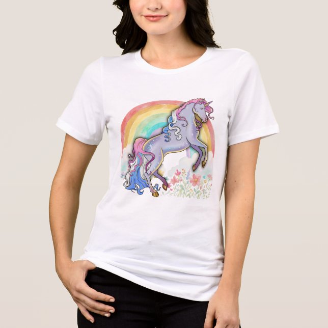Cute pink unicorn pattern personalised name Tri-Blend shirt (Front)